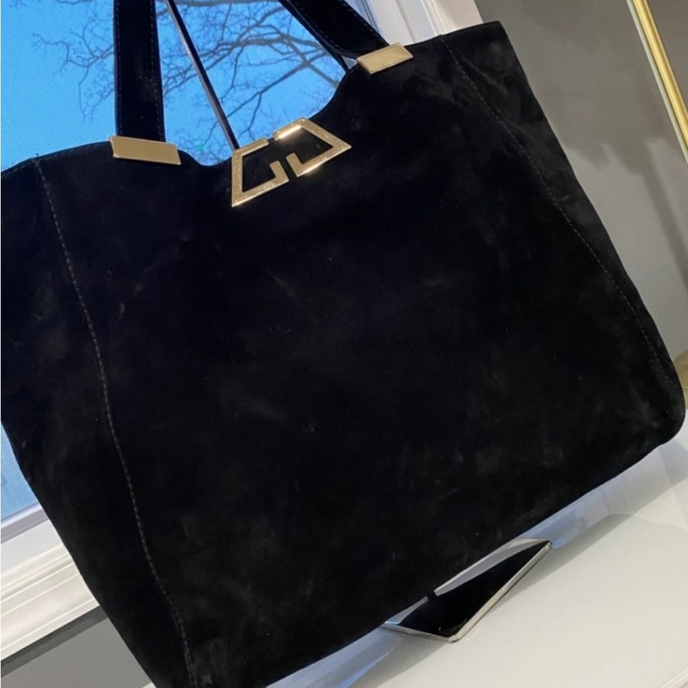Gucci Black Suede Tote with Gold Details